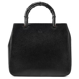 Gucci 002 1061 Bolsa Tote em couro preto com bambu Preto