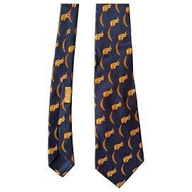Hermès Seidenkrawatte dunkelblau mit Eichhörnchen-Muster Golden Marineblau