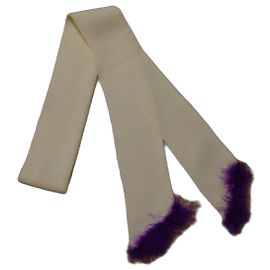 Autre Marque Sciarpa in seta crema con piume viola Porpora Bianco sporco