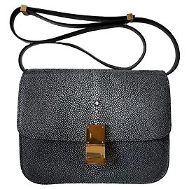 Bolsa Céline Classic Box Medium em couro de raia cinza Preto Cinza