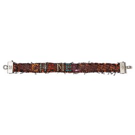 Bracciale Chanel in pelle e pizzo multicolore logo CC Marrone Multicolore