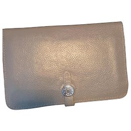 Portefeuille Hermès en cuir beige compact Beige Gris