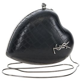 Autre Marque Saint Laurent Chain Love Box Shoulder Bag Leather Black Silver Altro