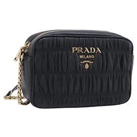 PRADA Gathered Chain Shoulder Bag Leather Black Gold Altro