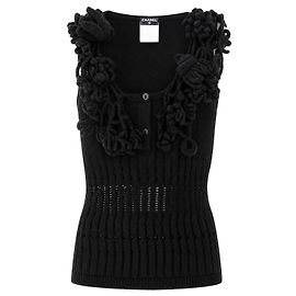 CHANEL Fall 2007 Jersey sin mangas adornado Negro