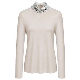 Dior x Raf Simons Pre-Fall 2015 Pull en maille fine à sequins et col montant Crème