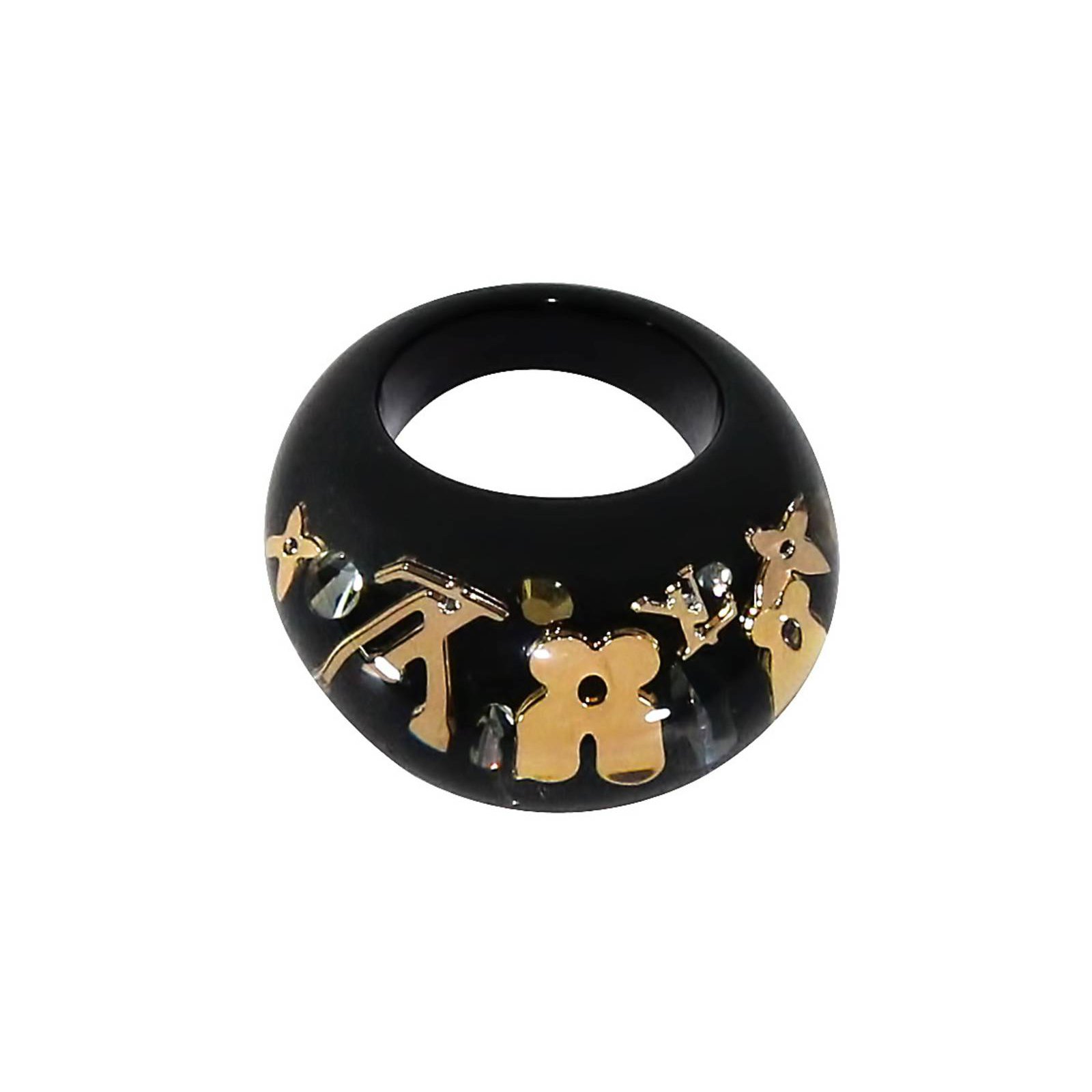 Louis Vuitton Enamel Damier Black Ring - Brass Band, Rings - LOU678101