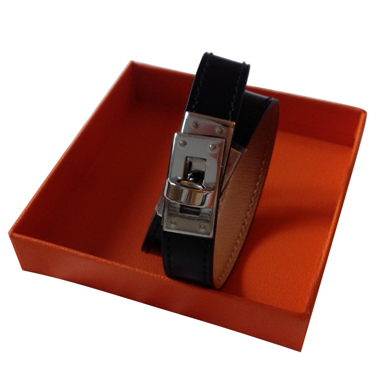 Hermès Leather Micro Kelly Bracelet - Black, Palladium-Plated Wrap,  Bracelets - HER555678