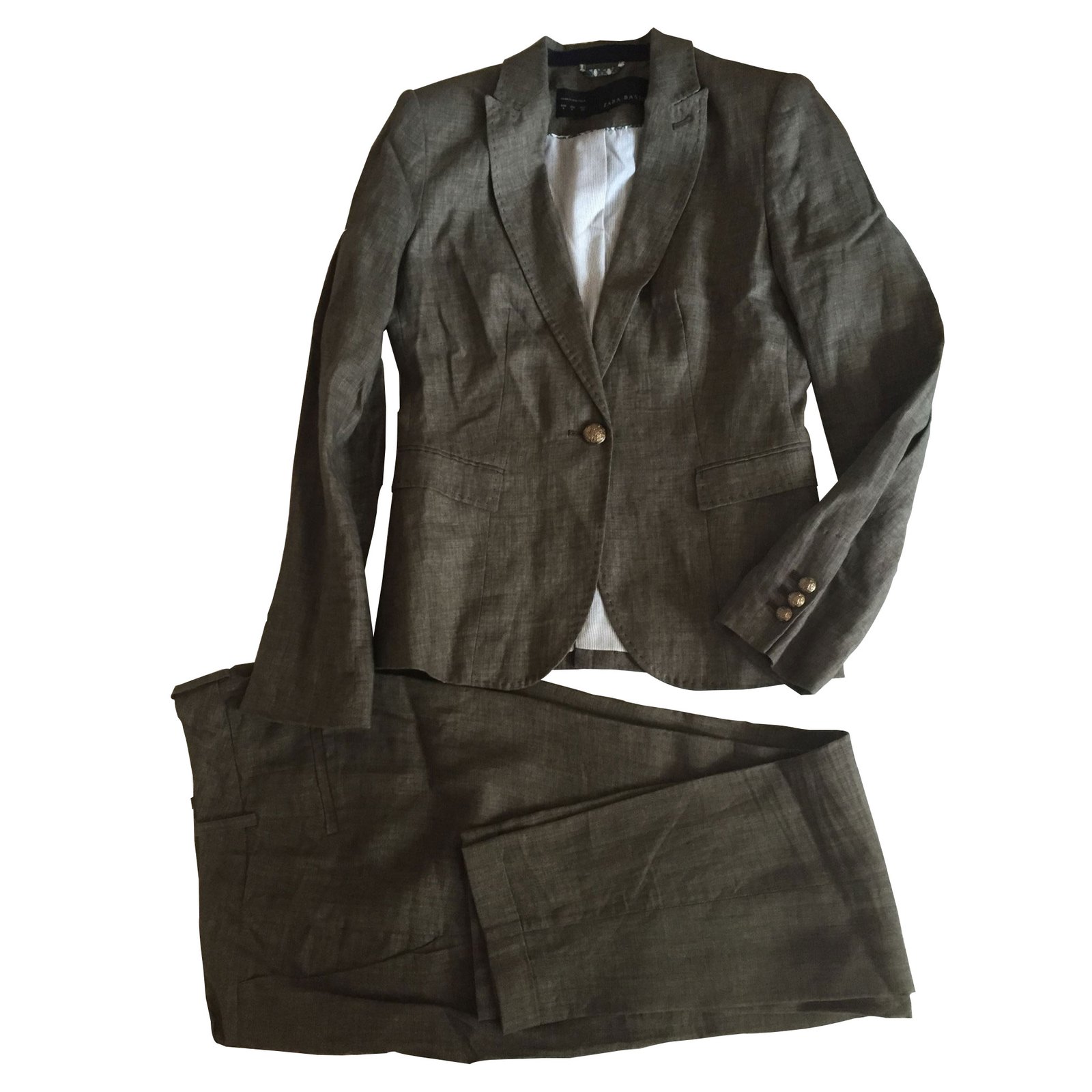 Zara traje de pantalon Caqui Lino ref.7502 - Joli Closet