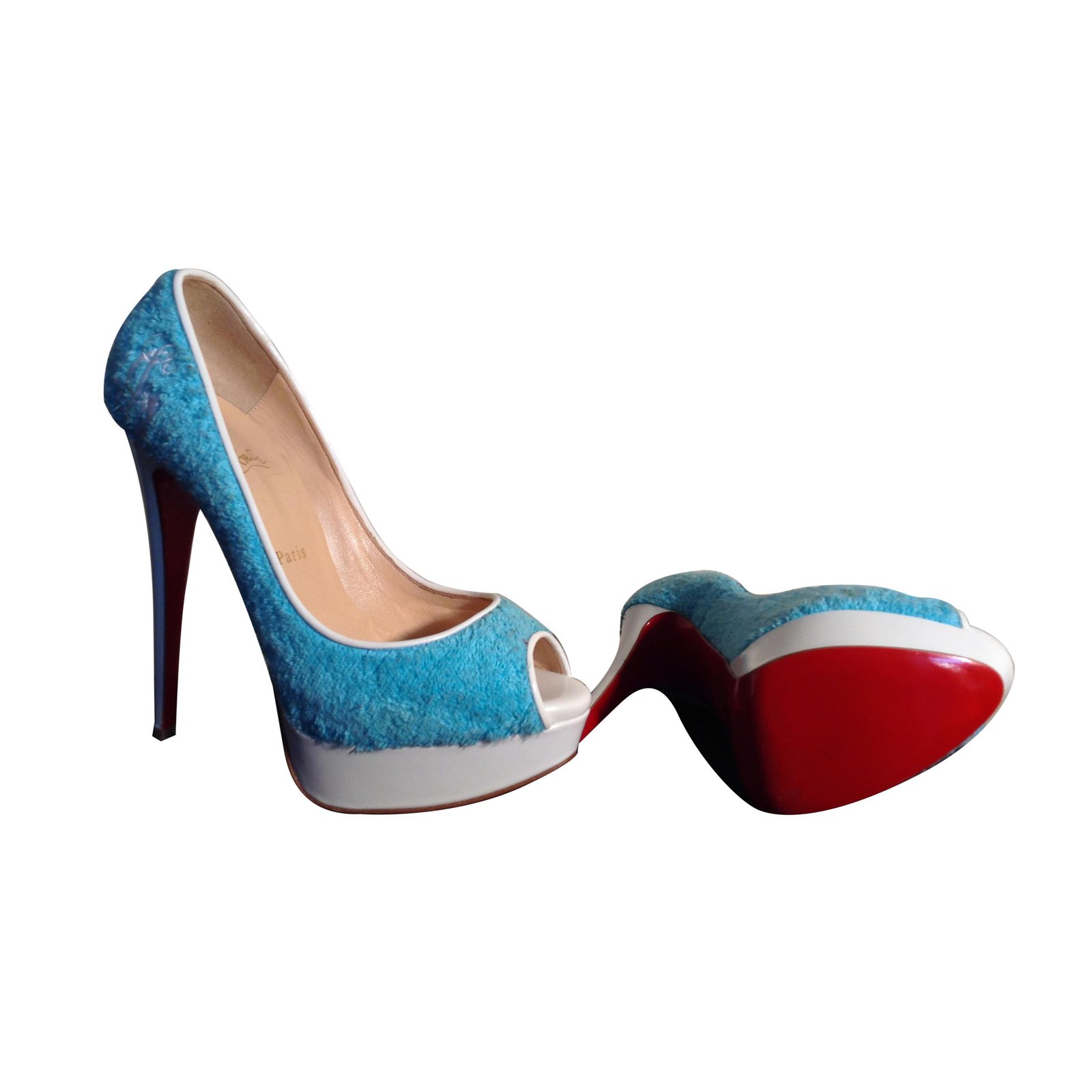 blue christian louboutin heels