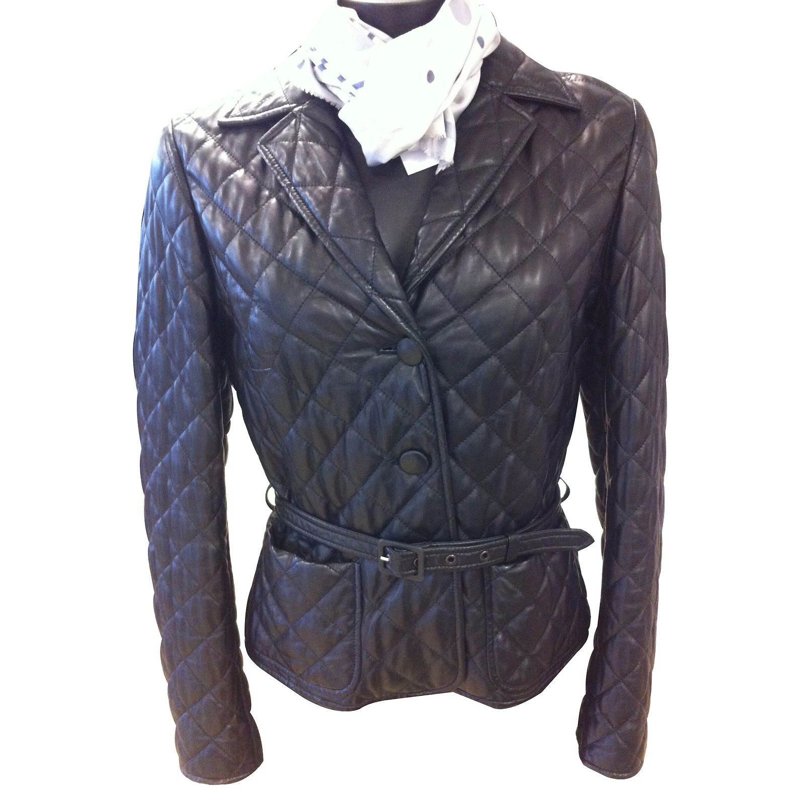 Veste En Cuir Escada - Taille 38 - Noir - Doublure Soie - Occasion Très Bon état