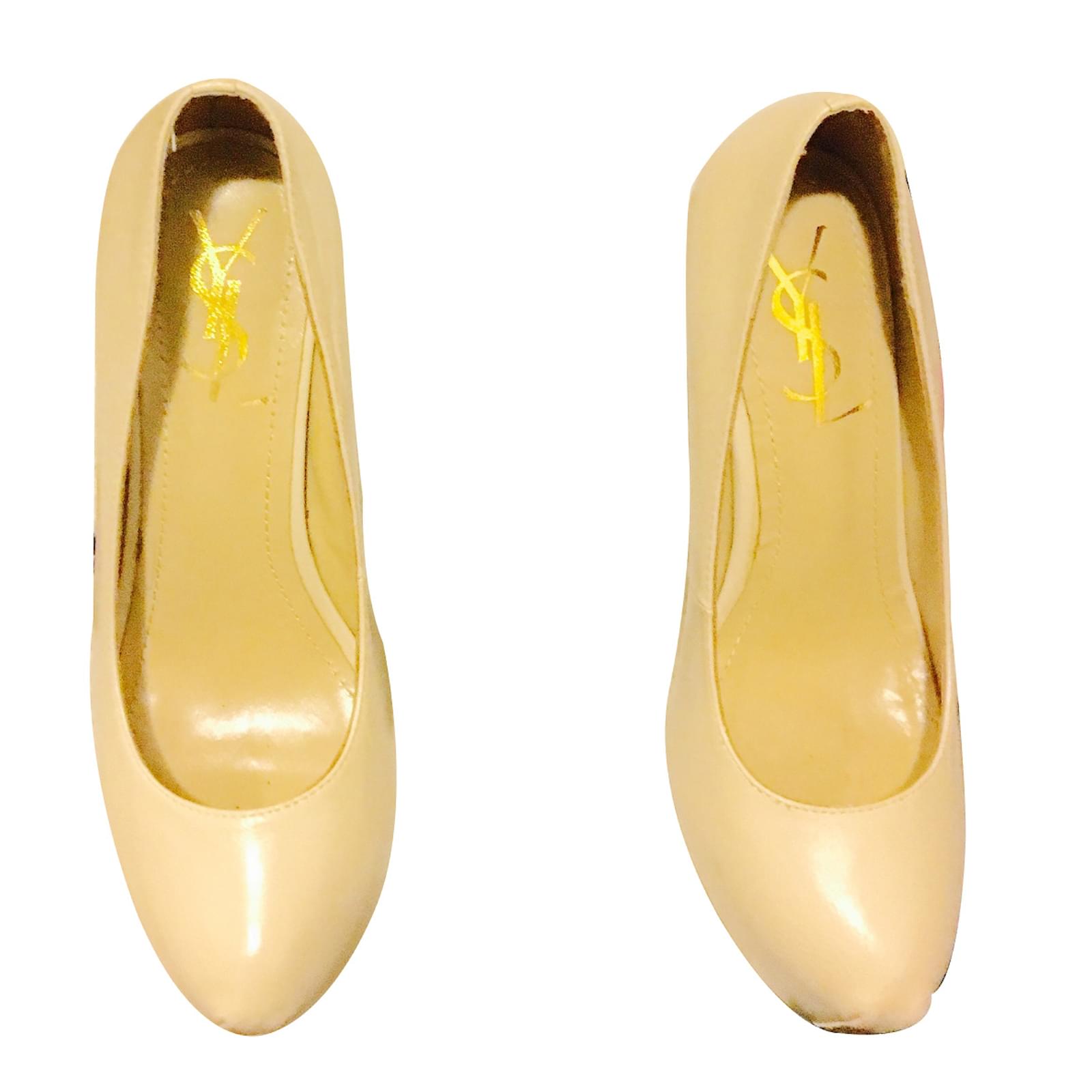 tan ysl heels