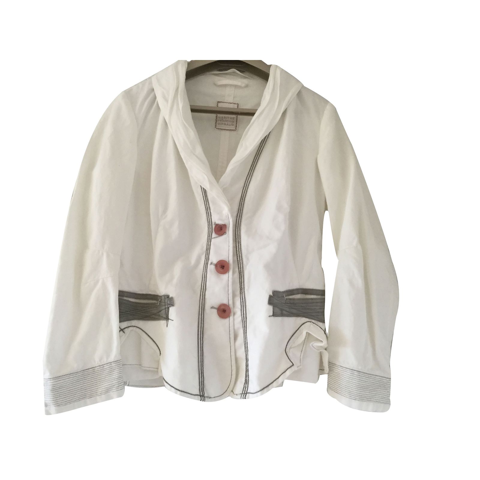 Veste Blanche à Rubans Gris Marithé Et François Girbaud Taille 40 – Neuf Sans étiquettes, Style Années 90