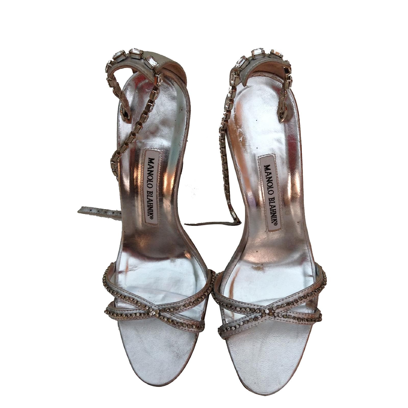 Manolo Blahnik Sandals Silvery Leather Joli Closet