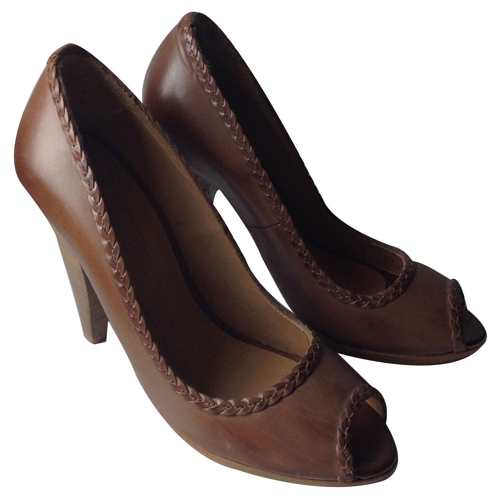 Escarpins XSA En Cuir Marron Clair - Taille 35.5 (EU) - Occasion Très Bon état - Fabriqués En Italie