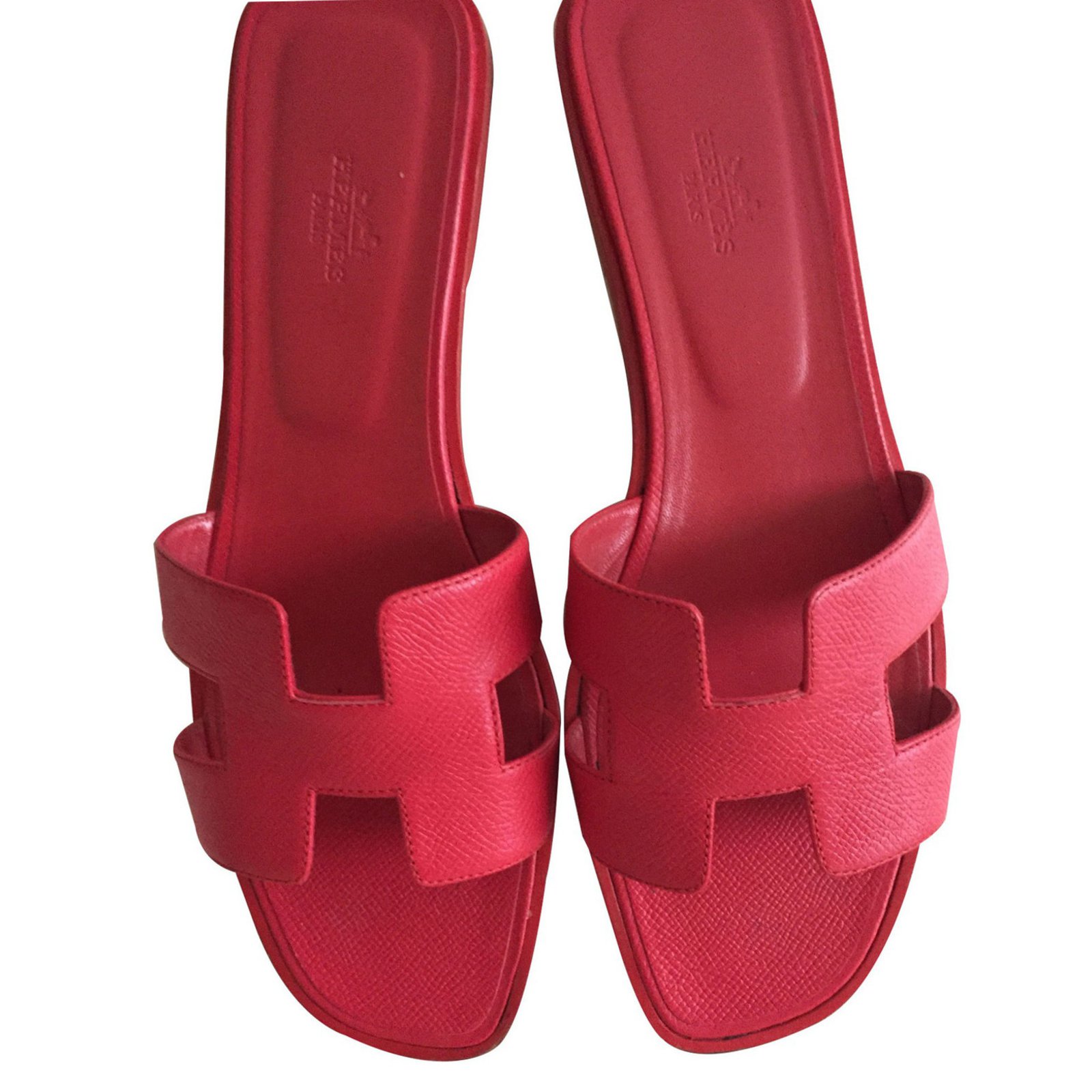 red hermes slippers