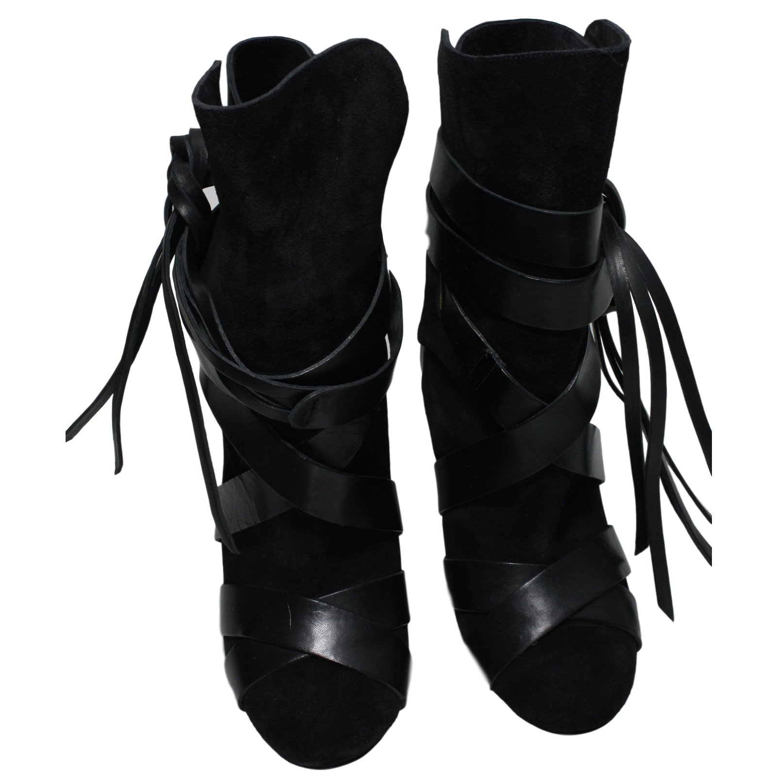 Ankle Boots Black Leather Deerskin ref.16359 - Joli Closet