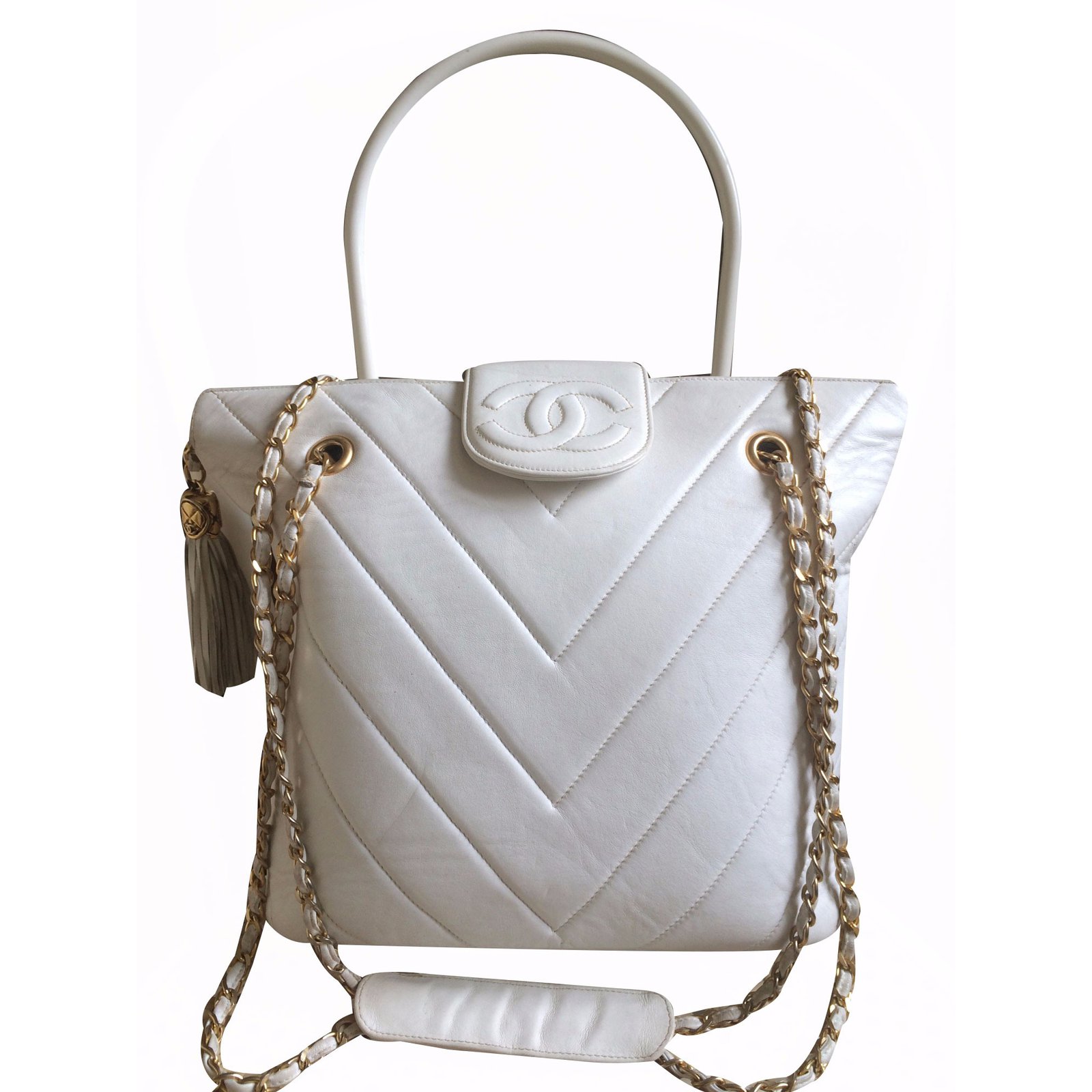 Chanel Handbags White Leather ref.17536 - Joli Closet