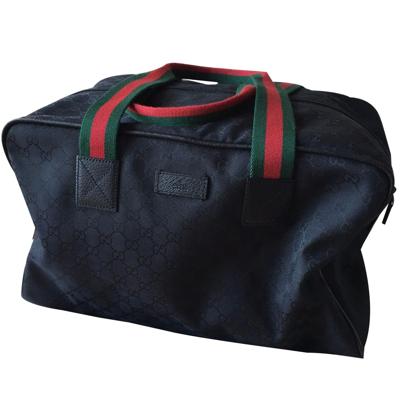 Gucci, Bags, Black Gucci Duffle Bag With Redgreen Handles