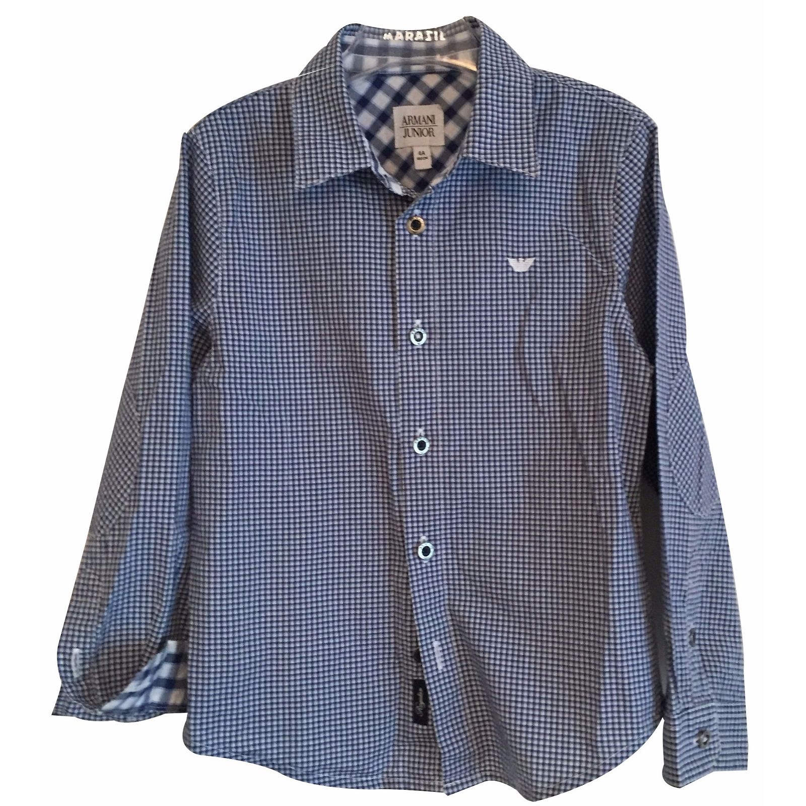 0722T Camicia Bimbo ARMANI JUNIOR Grigio-blu Manica Lunga Shirt Kid ...
