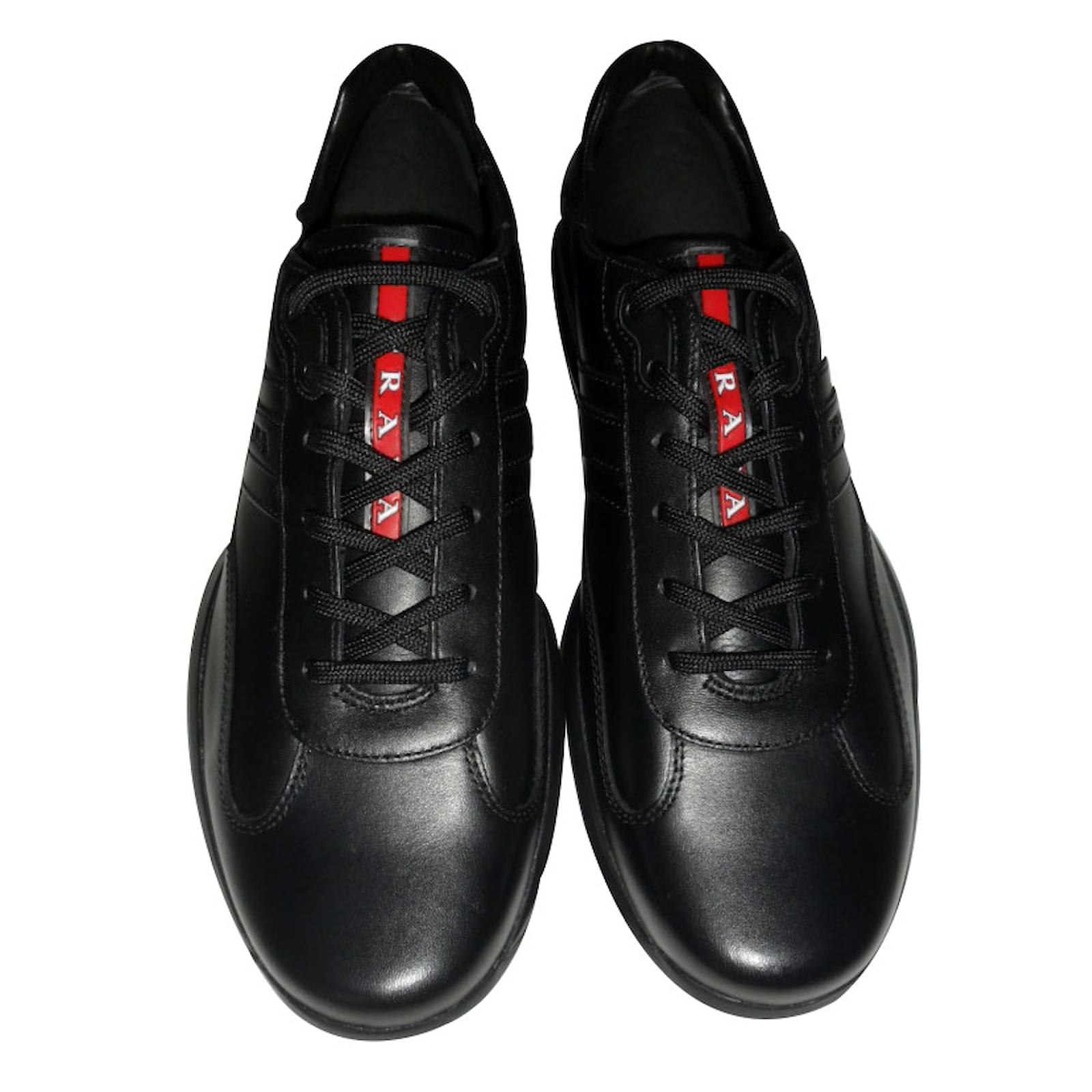 prada black leather sneakers