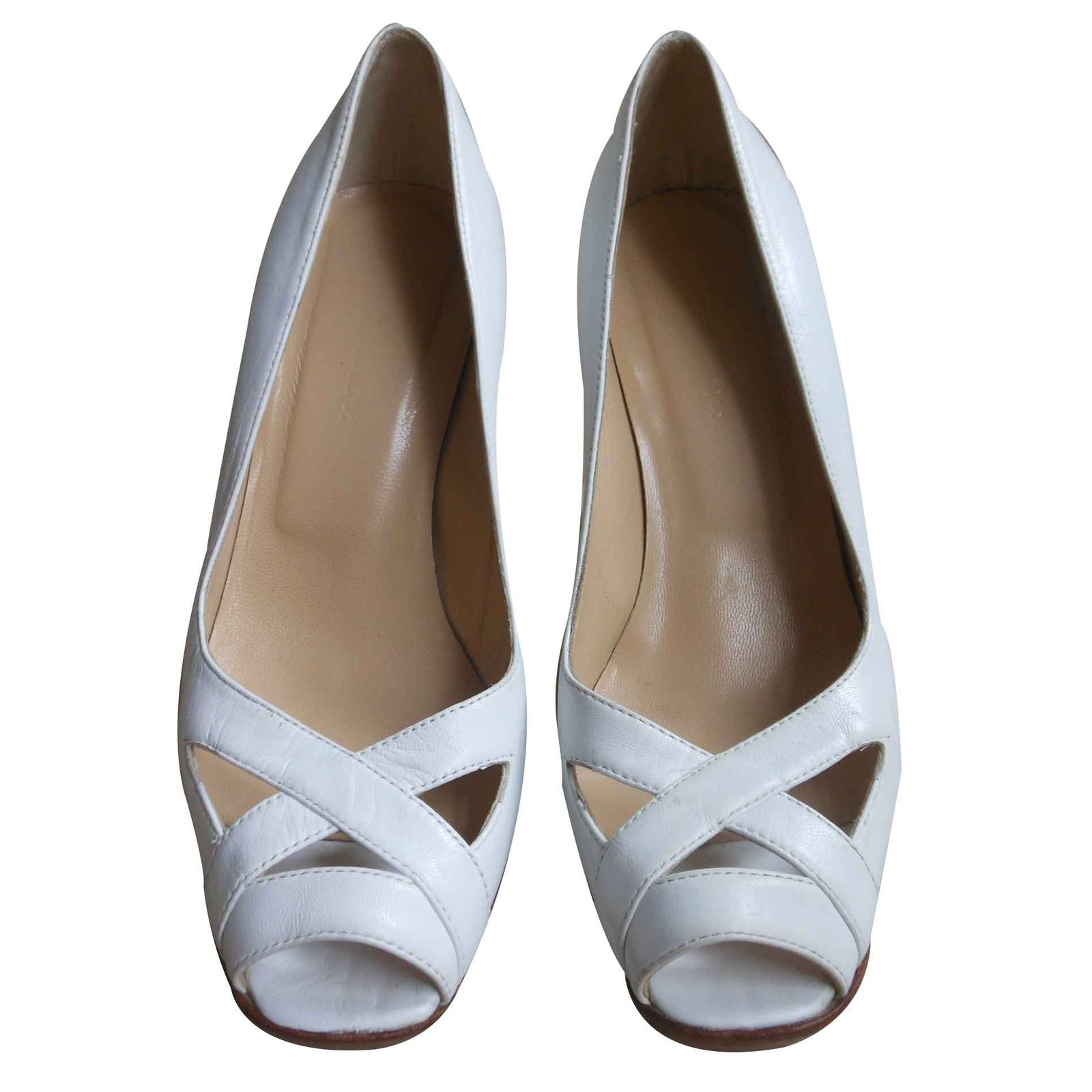 Stunning white leather Hobbs high heel shoes wood effect hell ...