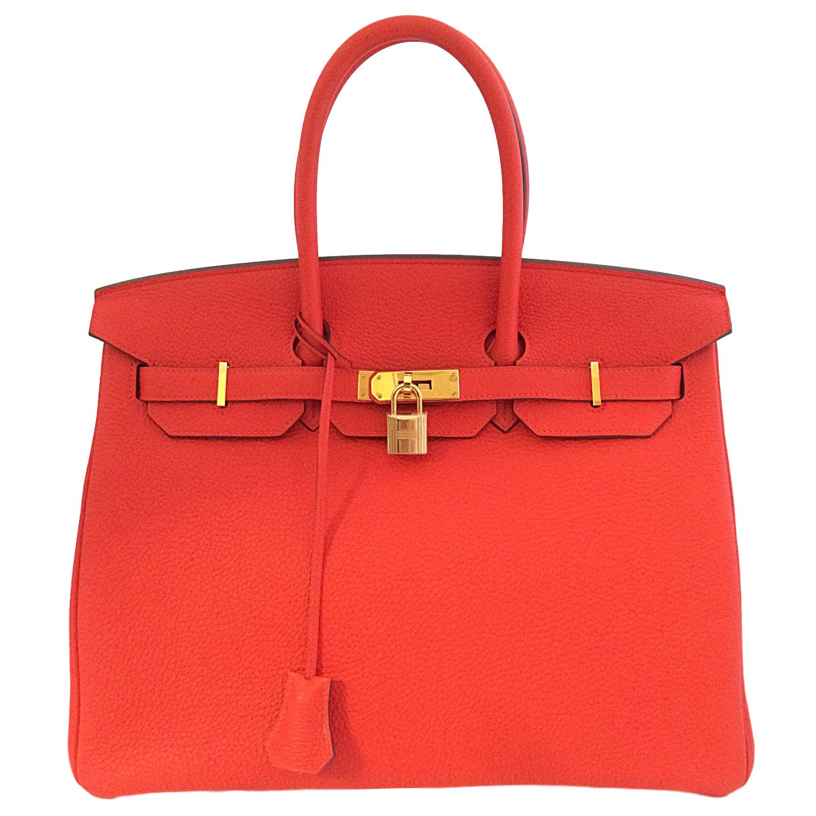 Rosaire « Capucine » Padlock Epsom Leather Top Handle Bag in Red Color 75165