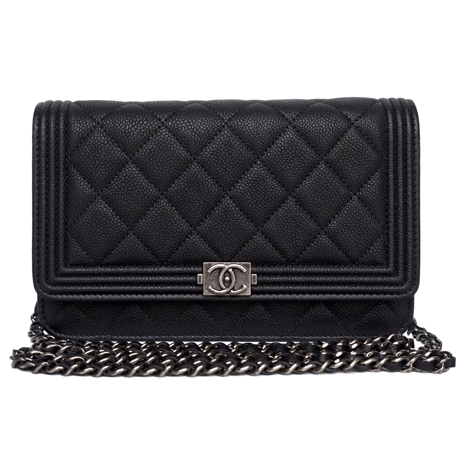 Chanel Classic Double Flap Quilted Caviar Silver-tone Medium Black