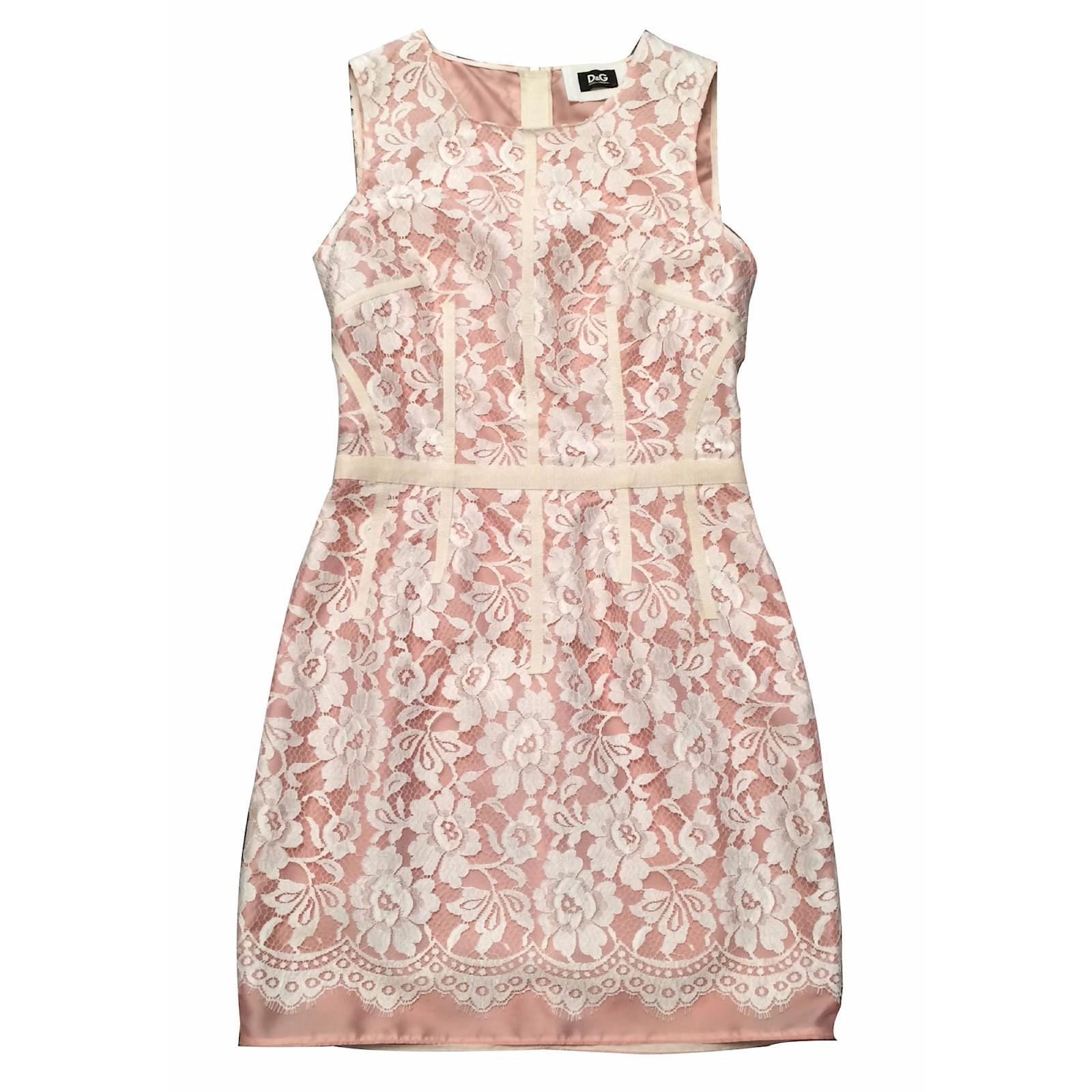 d&g pink dress Dolce & Gabbana Sleeveless Floral Lace A-line Dress With Dg Logo
