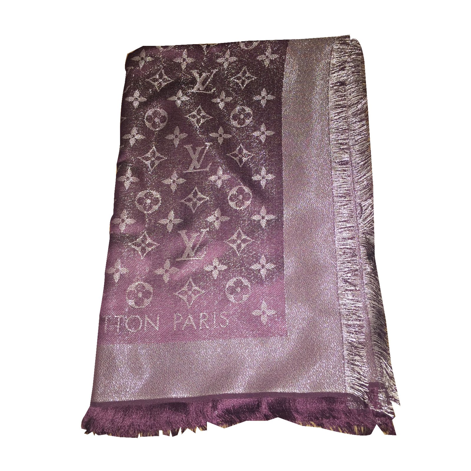 LOUIS VUITTON LOUIS VUITTON shawl scarf scarves wrap M75124 silk Purple  Used Women monogram M75124