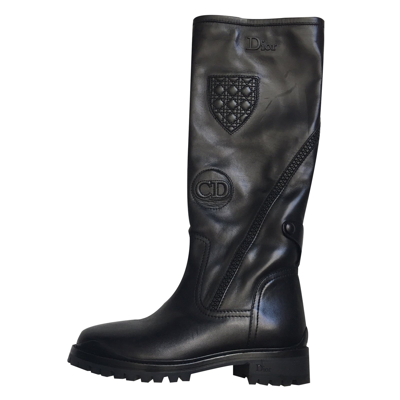 Christian Dior Black Matte Calfskin Leather DTrap Combat Boots Size 5536   Yoogis Closet