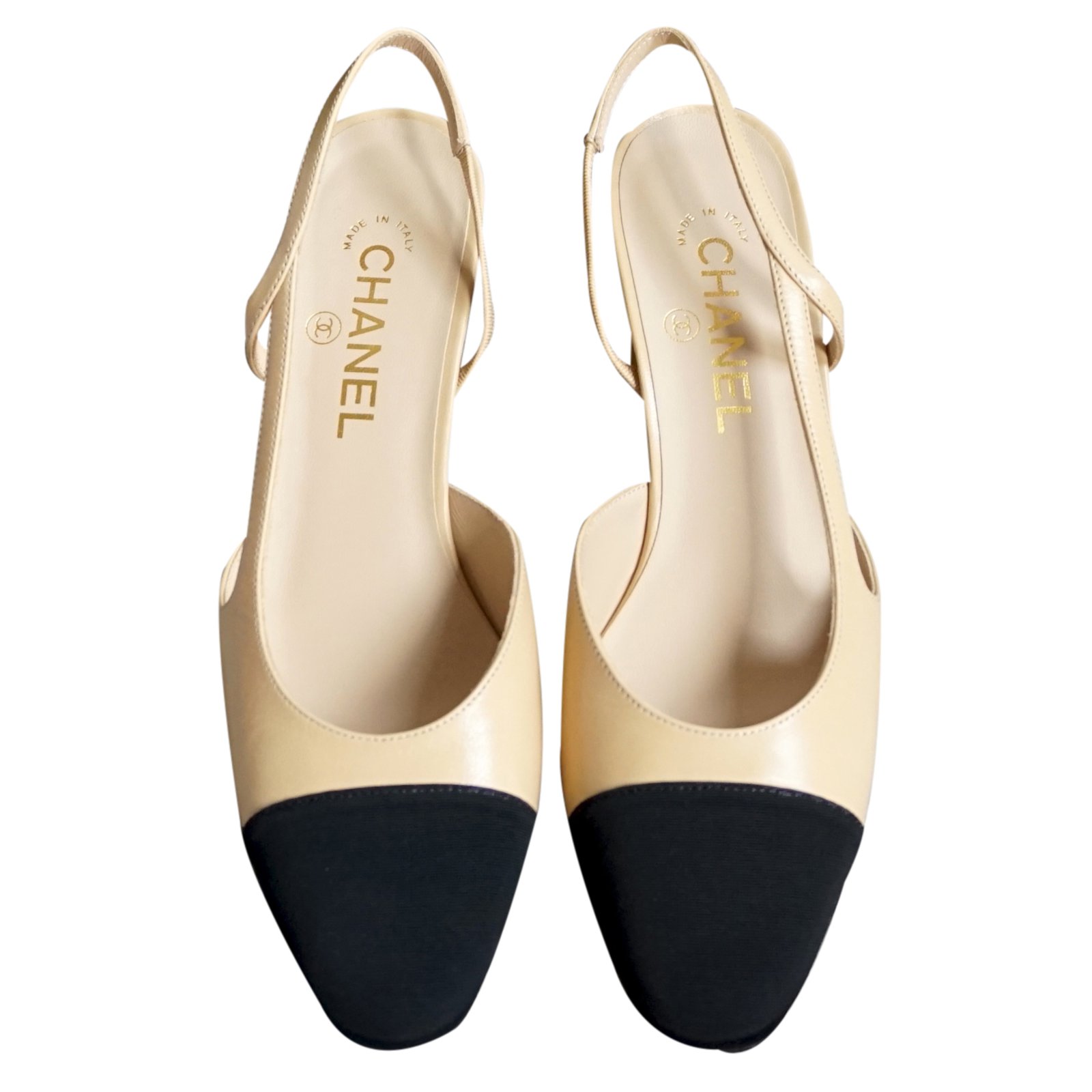 Chanel Classic Slingback Beige and Black Lambskin Size 37C – Coco Approved  Studio