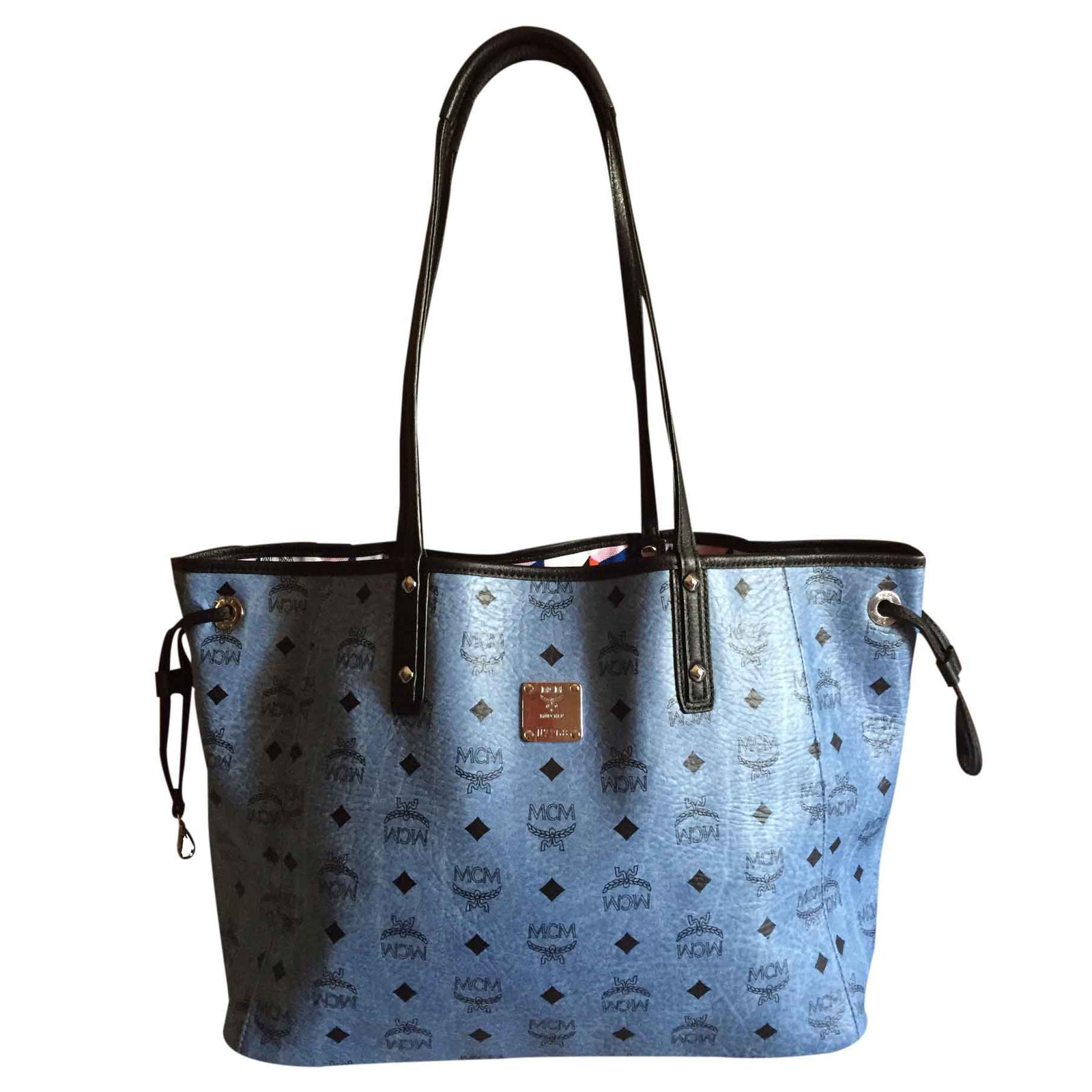 blue mcm tote