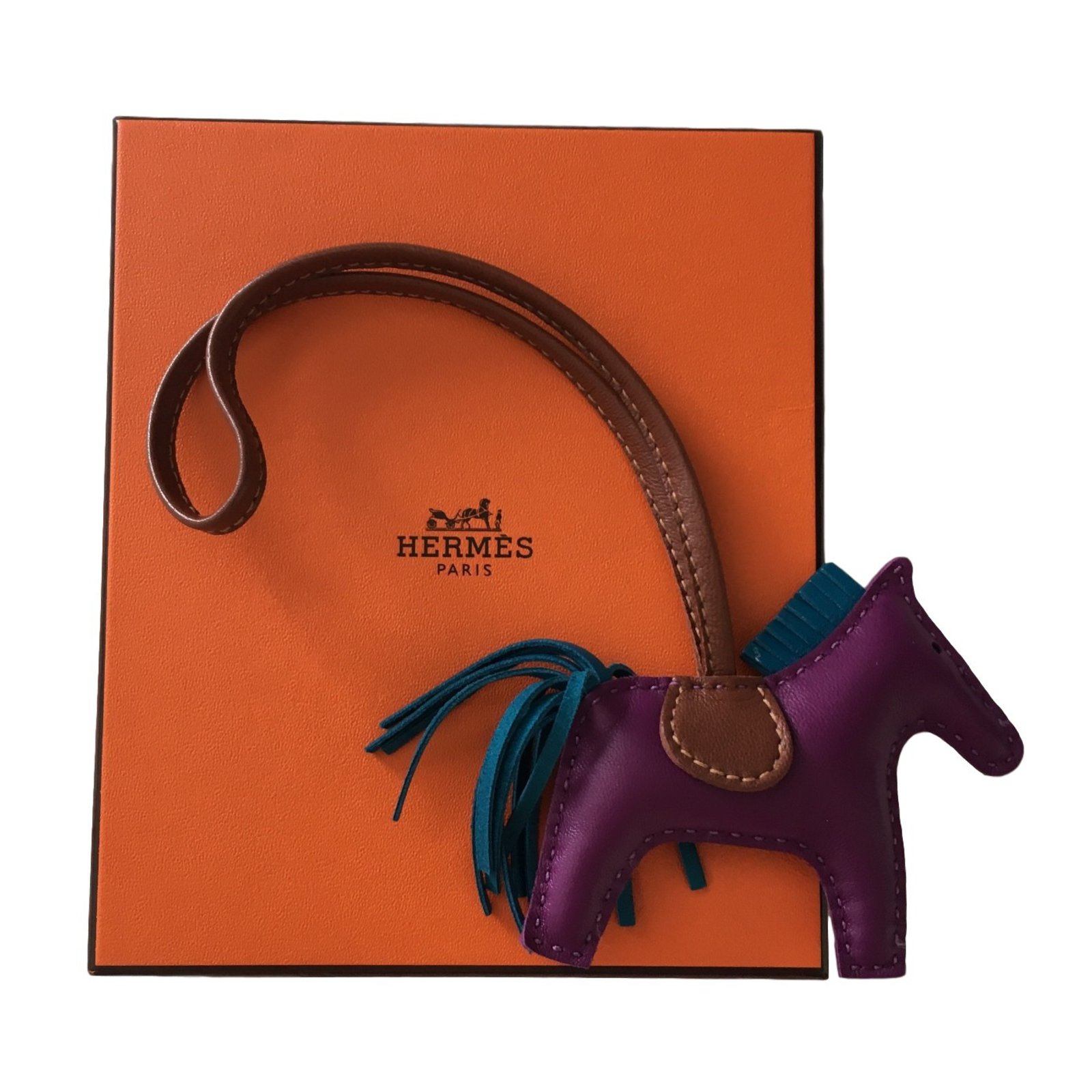 Hermes Anemone Blue Izmir Fauve Rodeo Leather Charm MM - Chicjoy