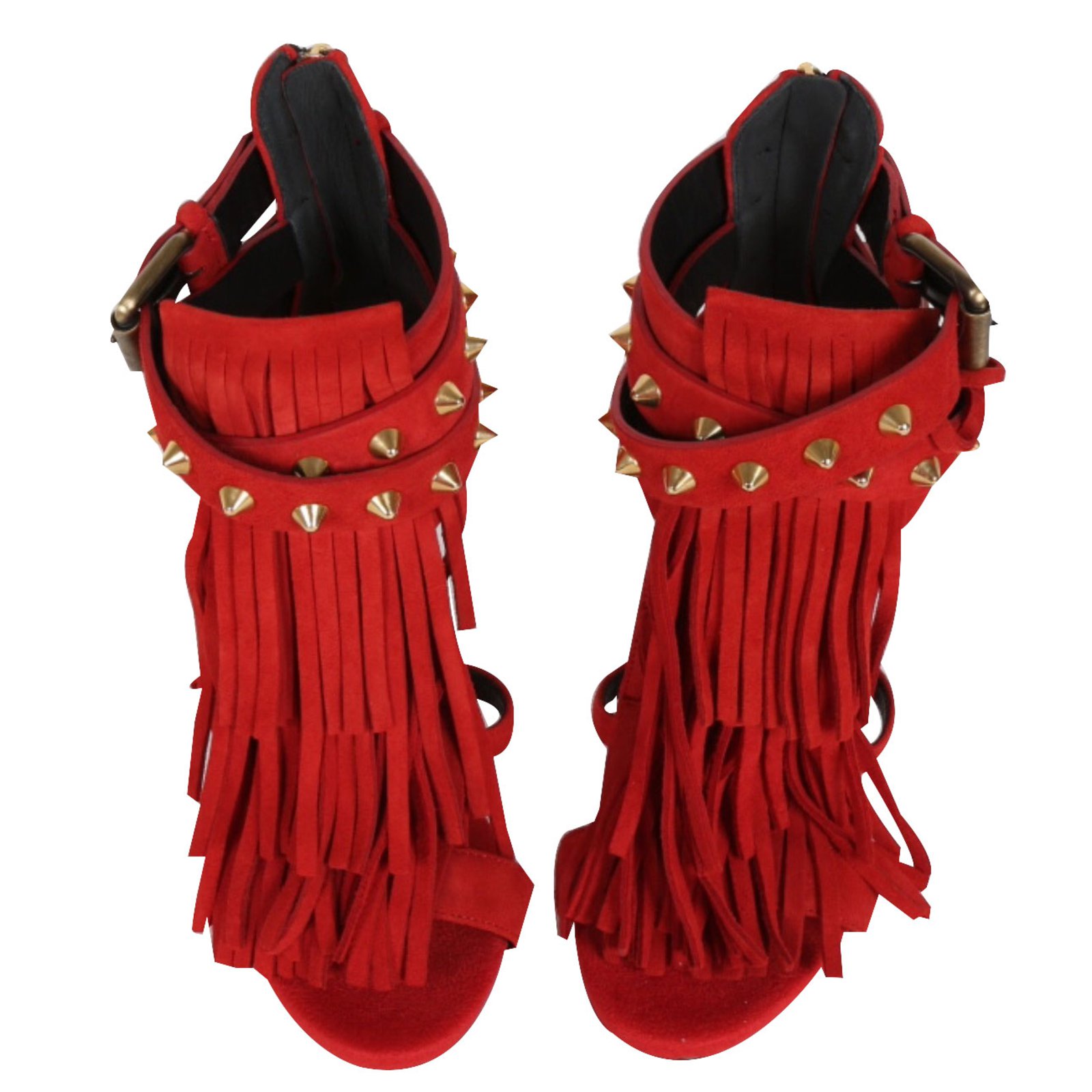 red fringe sandals