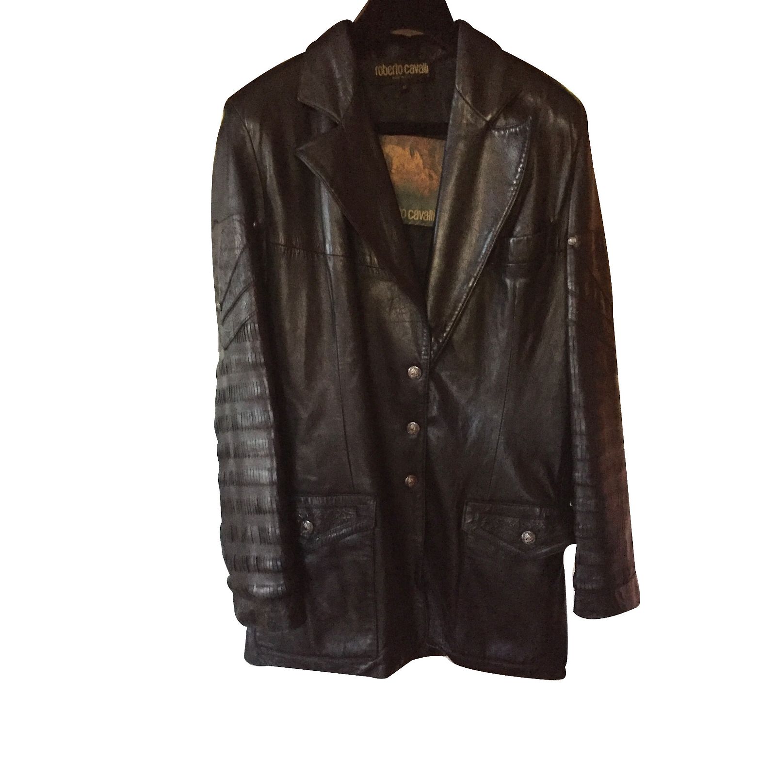 Veste En Fourrure Marron & Noir Roberto Cavalli - Style Mohawk Long Années 2000