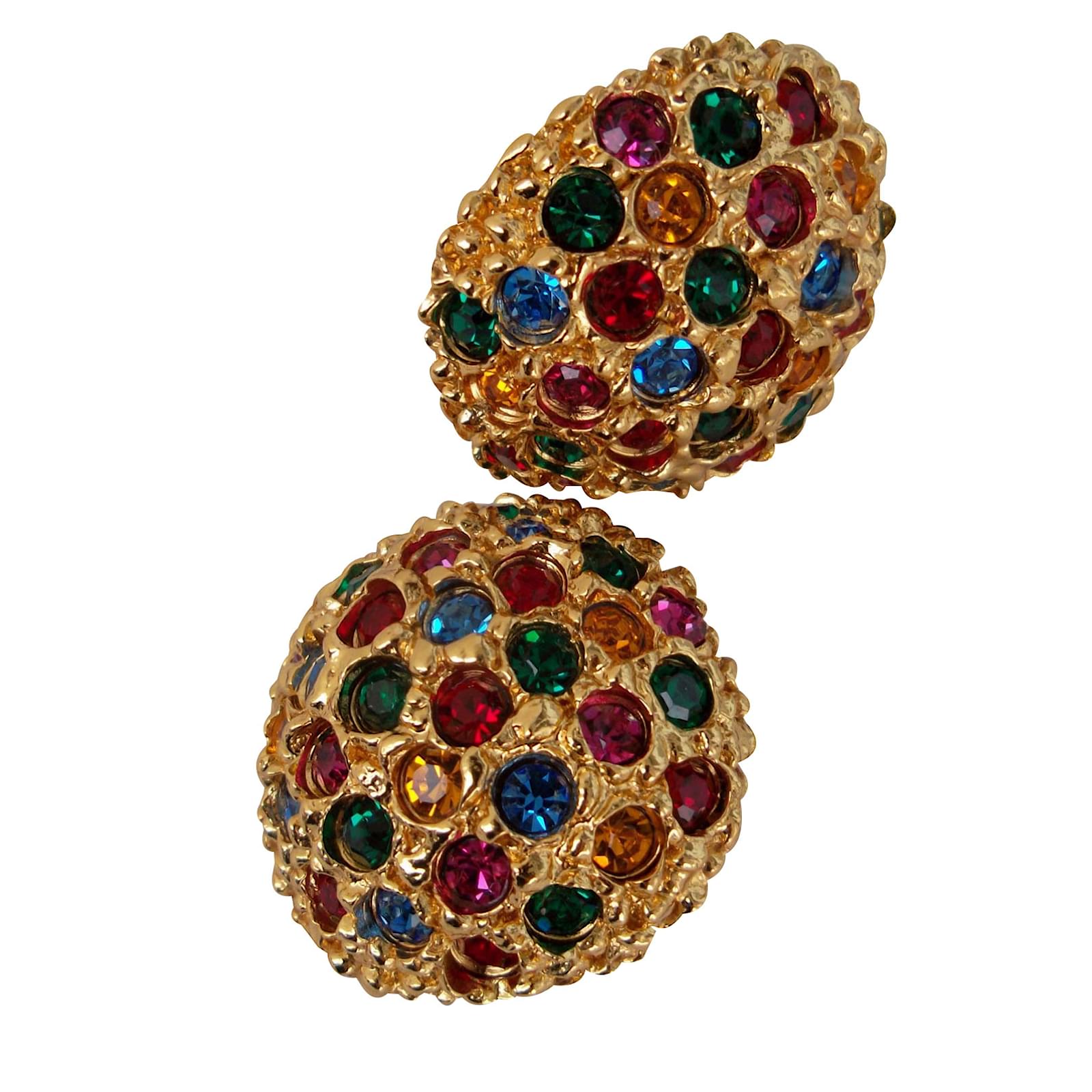 Boucles d'oreilles vintage à clip - vert, doré et diamant blanc