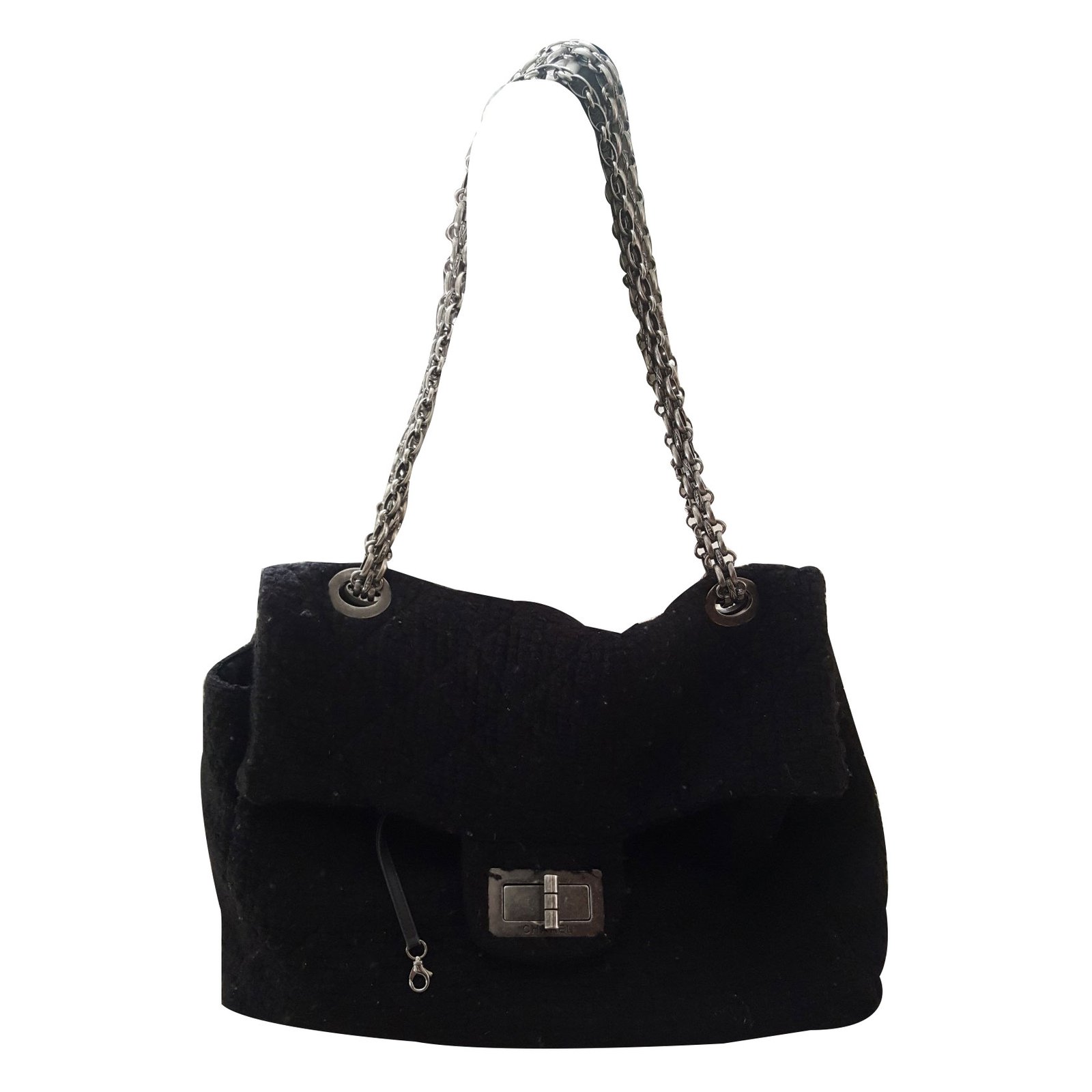 Chanel 2.55 XL Black Tweed ref.25951 - Joli Closet