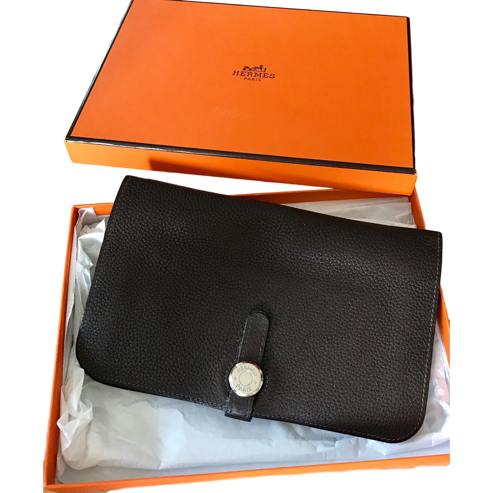 Hermès DOGO wallet Chocolate Leather ref.28273 - Joli Closet