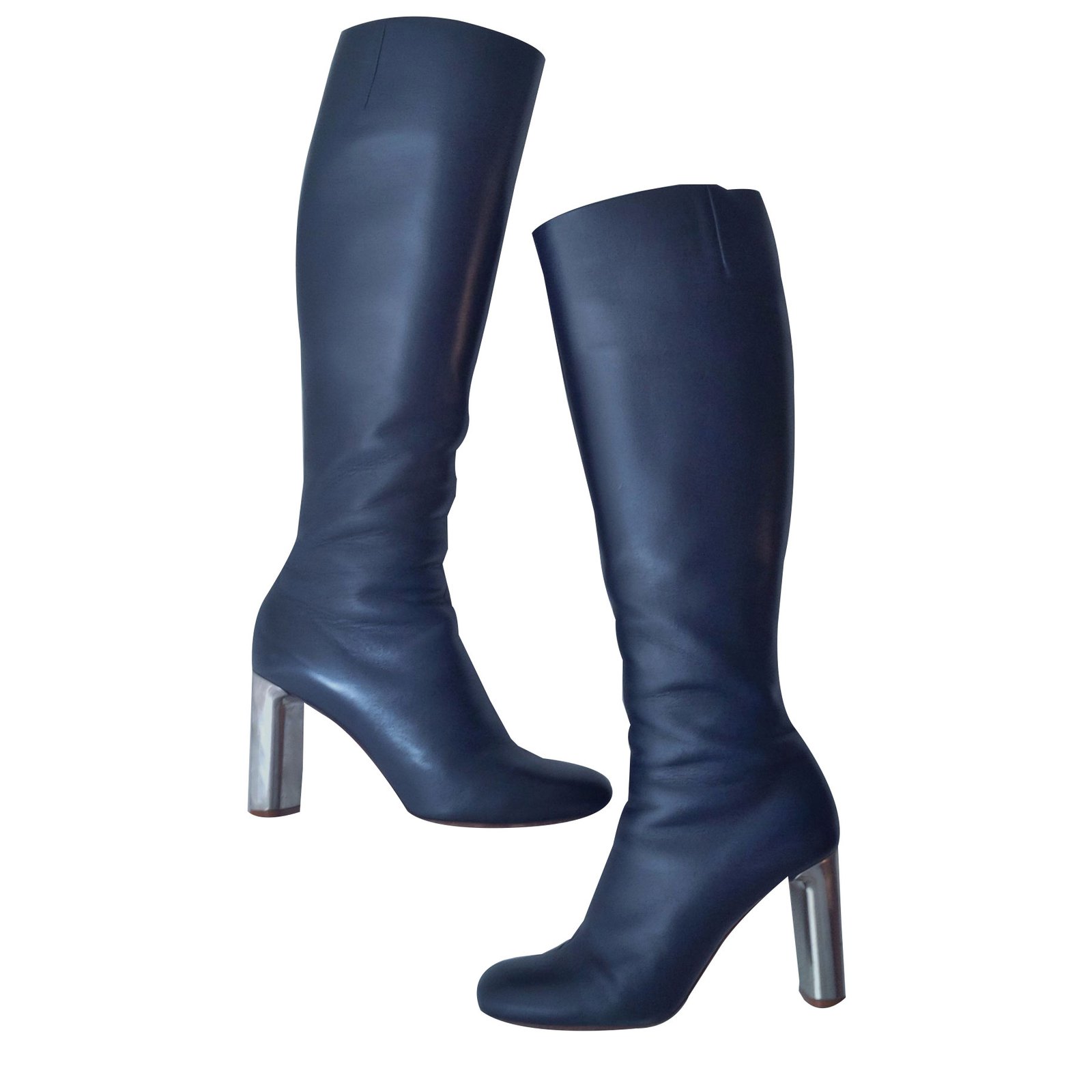 navy leather knee high boots