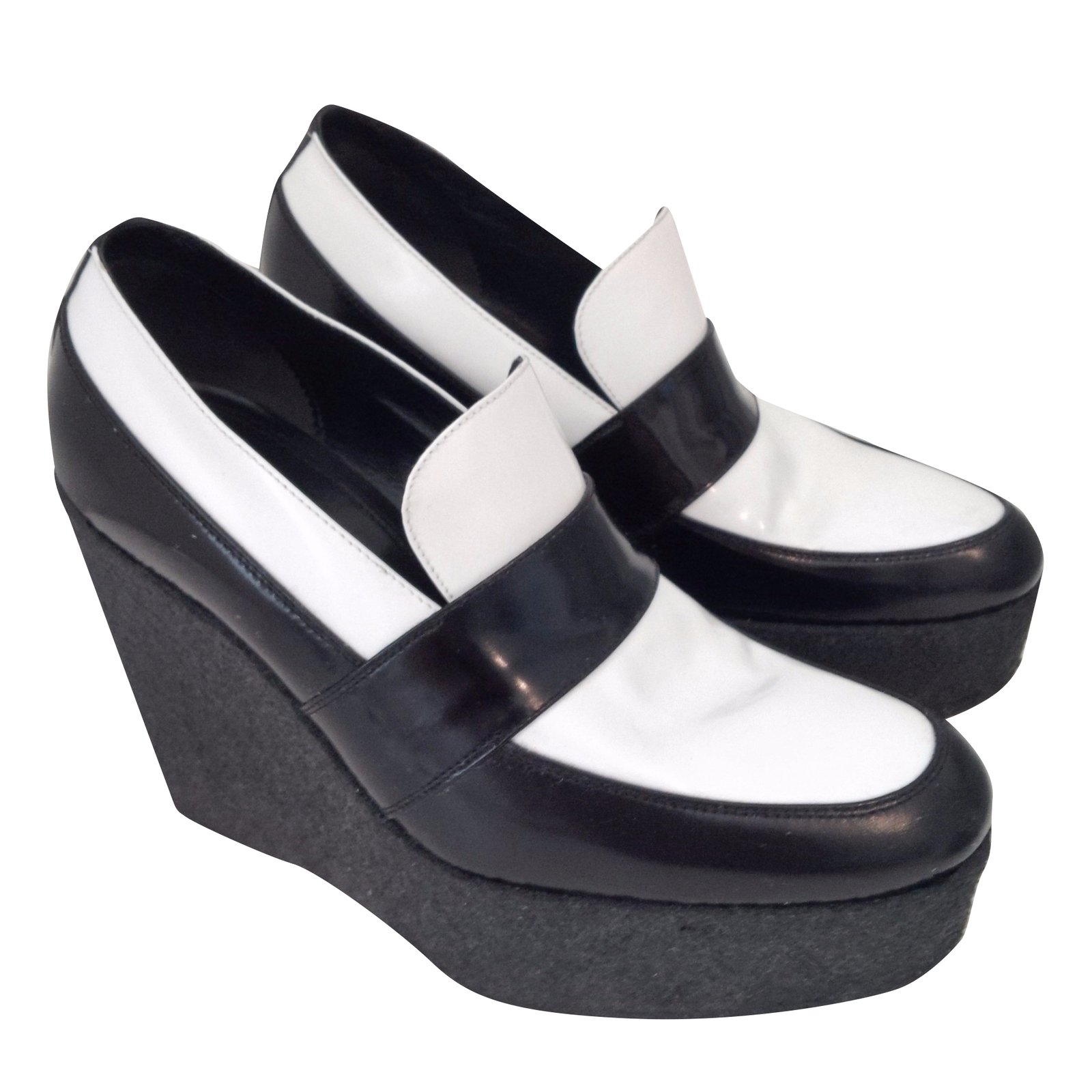 white wedge loafers