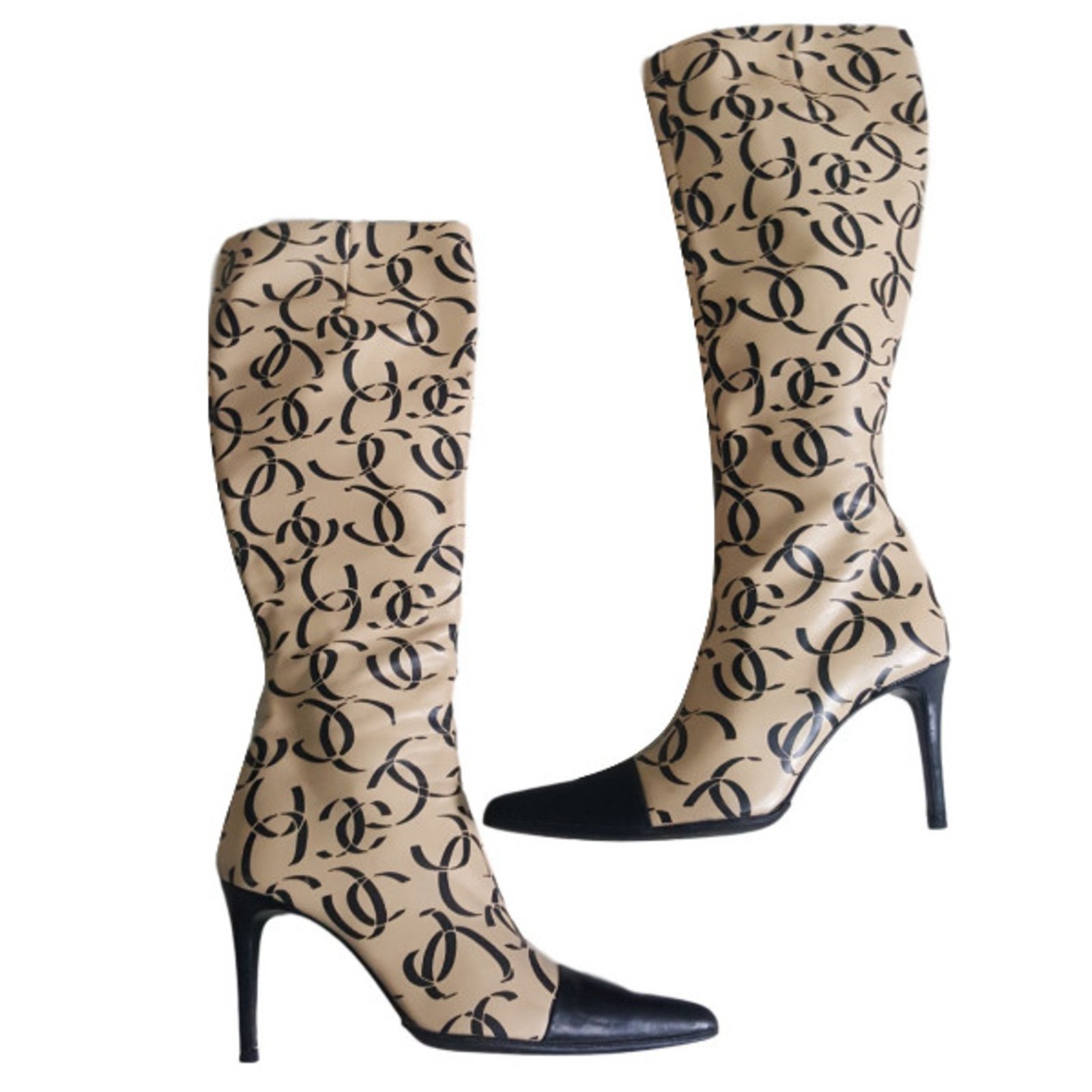 Chanel Boots Boots Leather Beige ref 