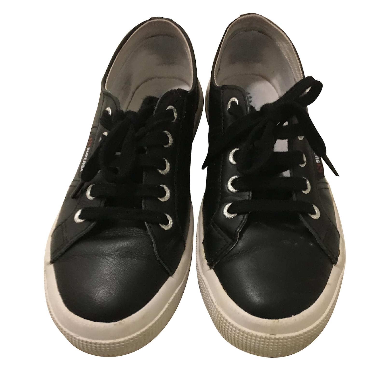 superga black leather sneakers