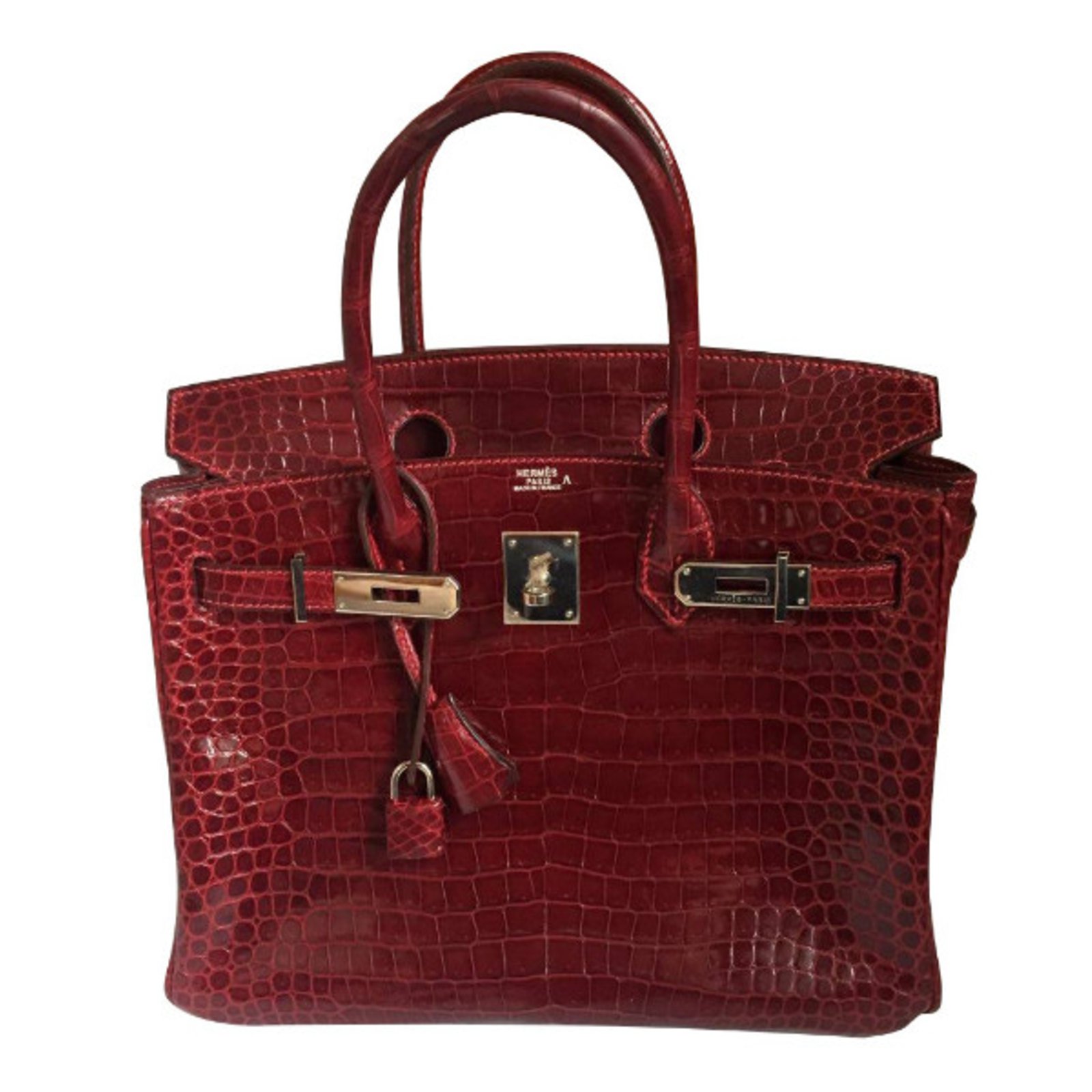 Hermès Birkin 30cm porosus Crocodile Dark red Exotic leather ref.34144 ...