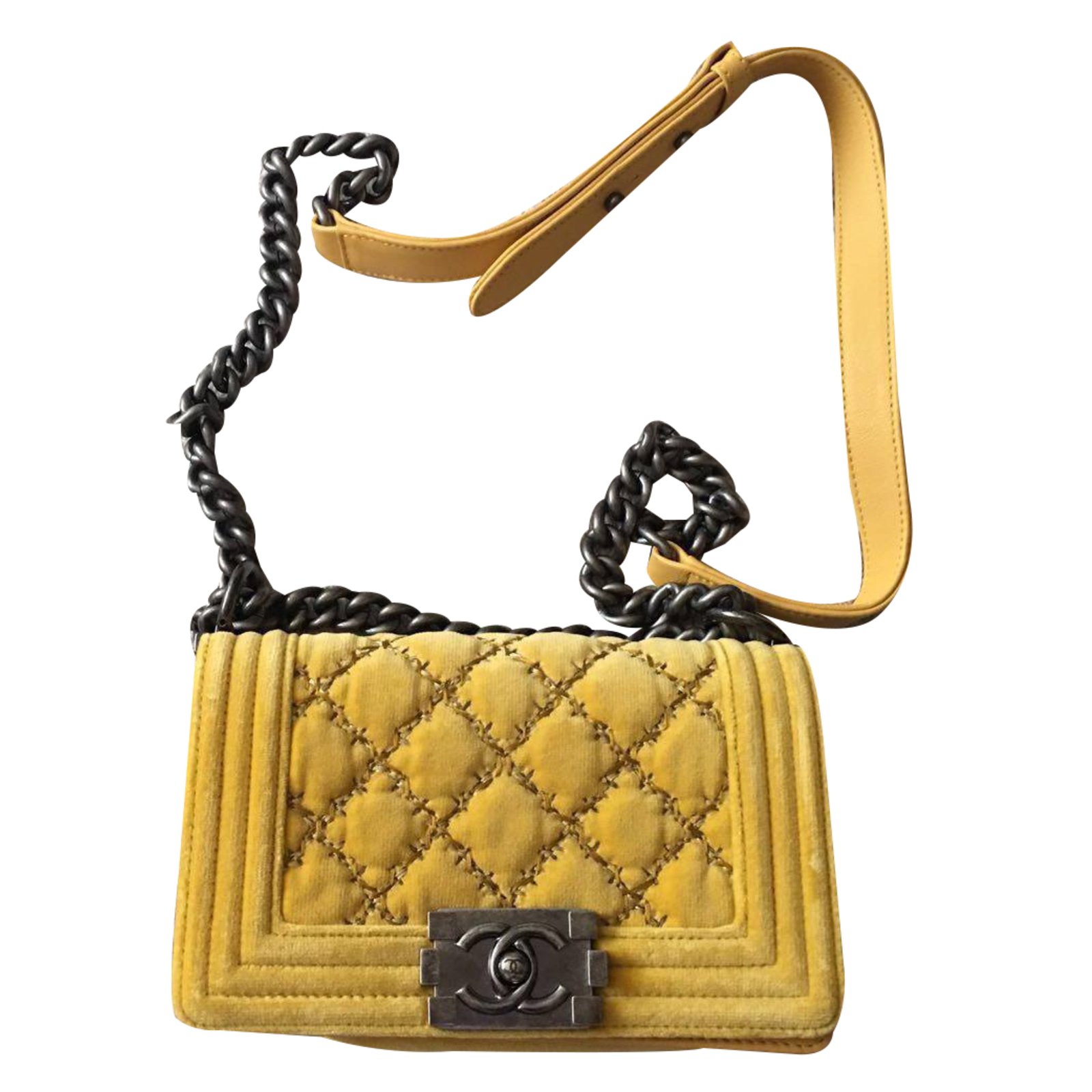 Chanel Velvet Boy Bags with Large Stitching Yellow ref.35298