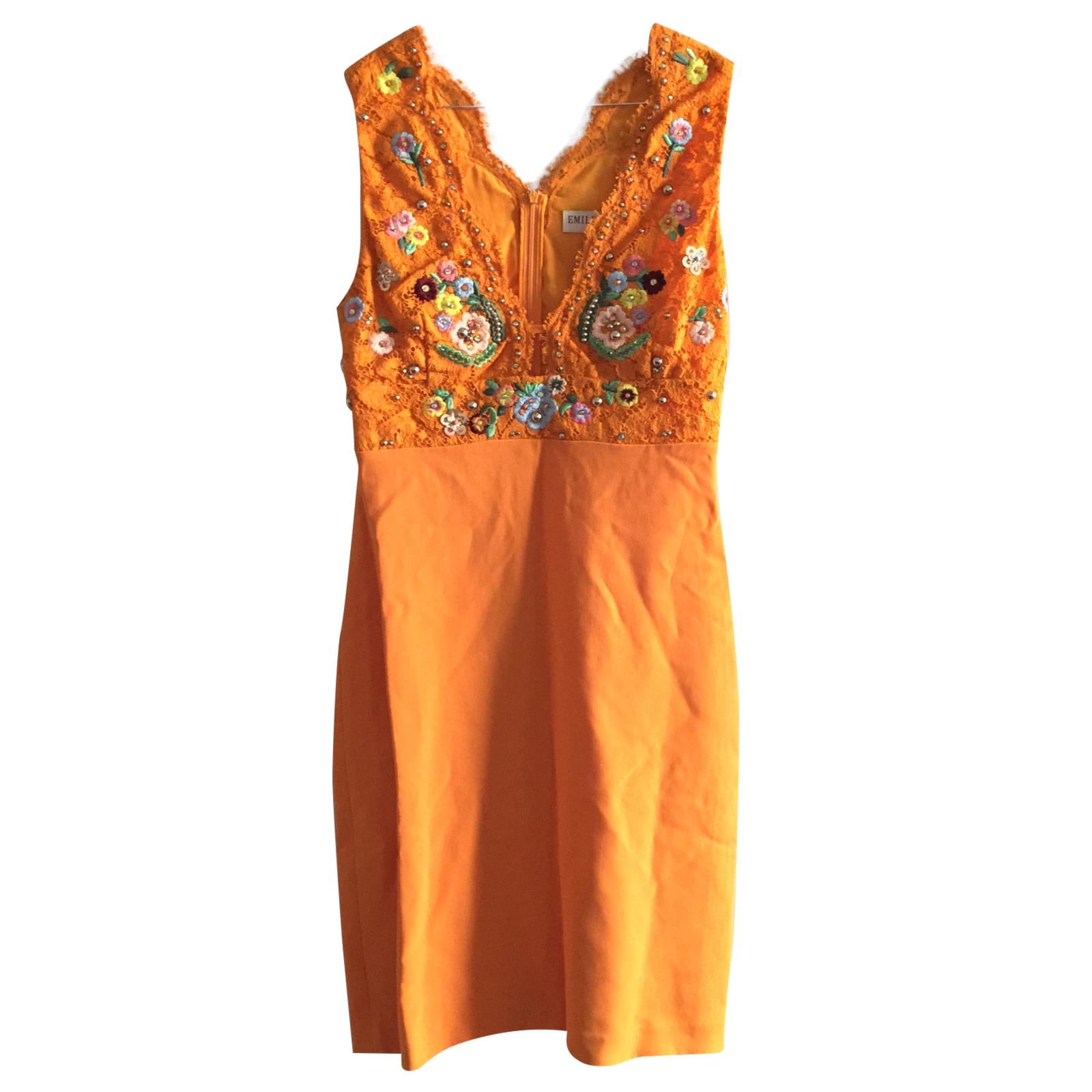 open lace back dress EMILIO PUCCI Orange Multicolor Size US 6 Long Dress