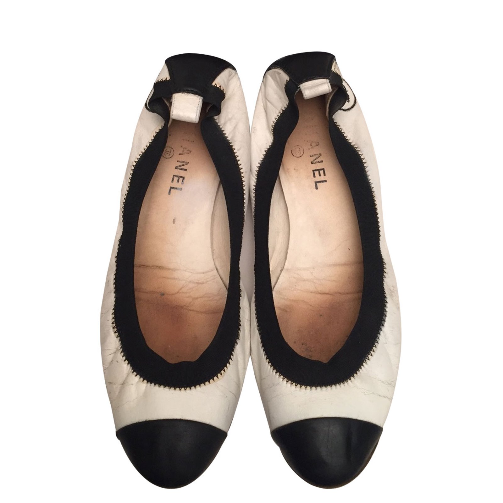 Chanel Ballerinas Black White Leather ref.35738 - Joli Closet