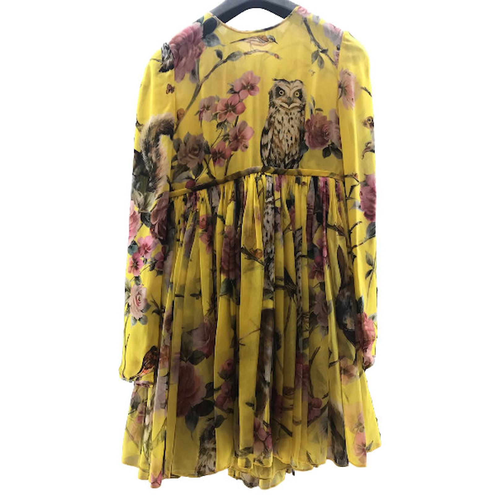 Dolce Gabbana Runway Enchanted Forest Dresses Silk Yellow Ref Dolce Gabbana Runway Enchanted Forest Dresses Silk Yellow Ref 35970