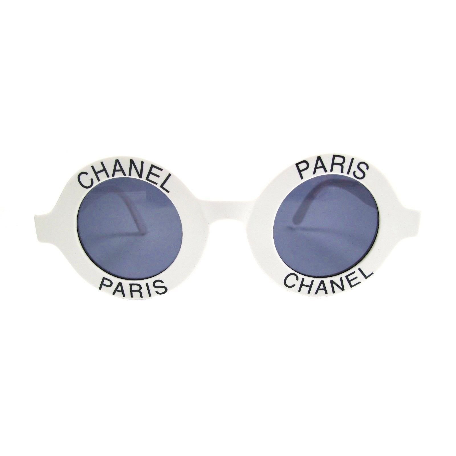 Chanel -Vintage White Round Logo Sunglasses