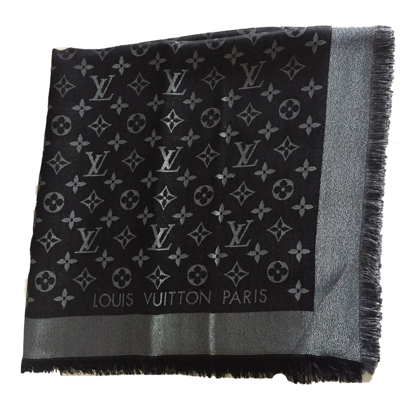 Louis Vuitton Black Lurex Logo Monogram Silk Scarf Louis Vuitton